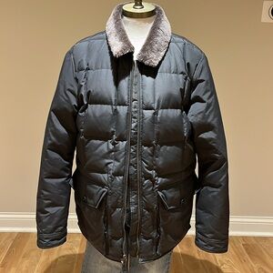 Eddie Bauer faux fur collar down filled coat charcoal grey Yukon model M